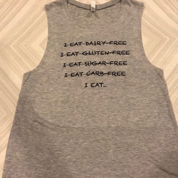 Bella Heather Gray “I Eat...” Muscle Tank Top - Picture 1 of 5